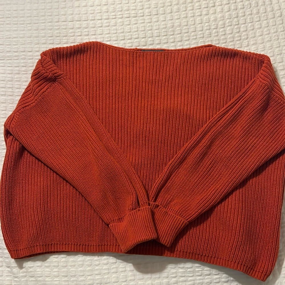 French Connection Millie Mozart cotton Rib Knit Sweater Small Relaxed Boat Neck